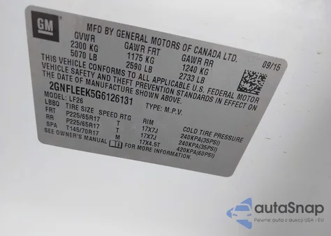 2016 Chevrolet Equinox Ls из США, поврежденный, VIN 2GNFLEEK5G6126131